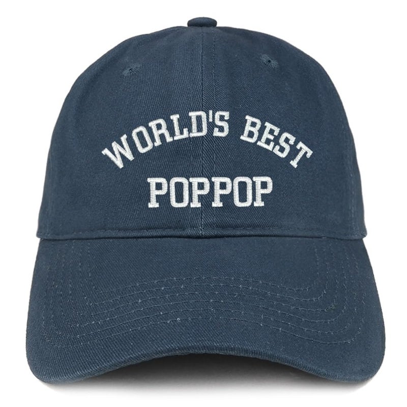 Trendy Apparel Shop World's Best Poppop Embroidered Low Profile Soft Cotton Baseball Cap - Navy - Image 1